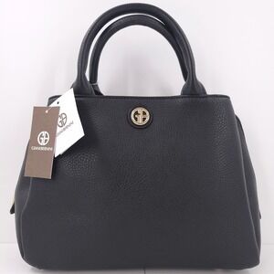 Giani Bernini Pebble Satchel Zip Top Magnetic Shoulder Strap Black Gold Handbag